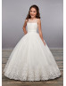 Beaded Ivory Lace Tulle Unique Flower Girl Dress